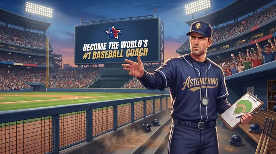 Astonishing Baseball Manager: treinador junto ao campo de basebol