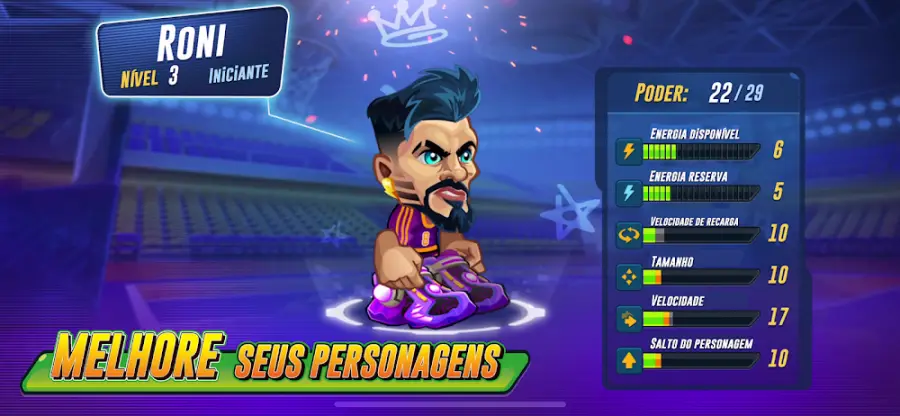 Basketball Arena: ecrã de evolução de uma personagem
