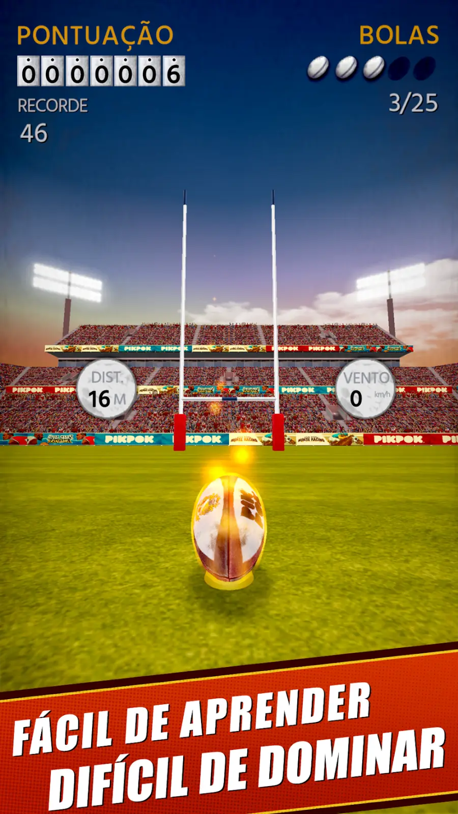 Flick Kick Rugby Kickoff: pontapé à baliza com indicador de vento