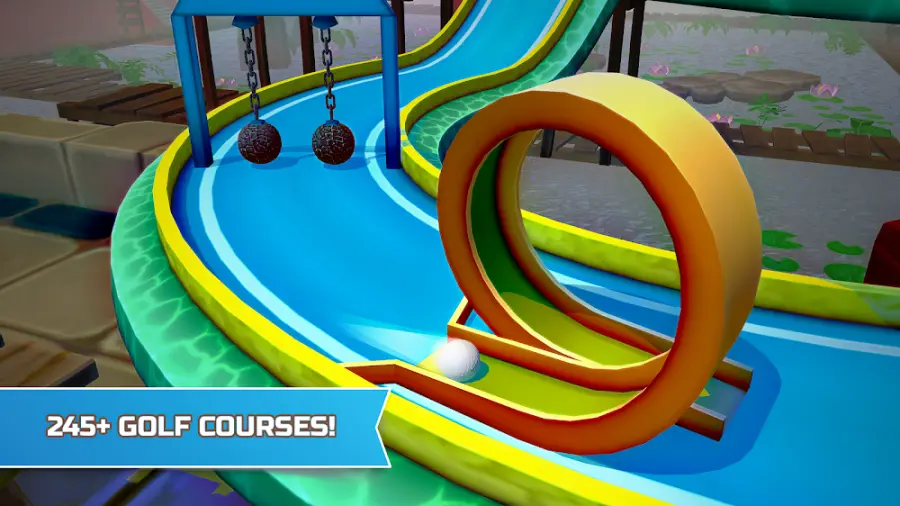 Mini Golf 3D Multiplayer Rival: percurso com anel e rampas coloridas